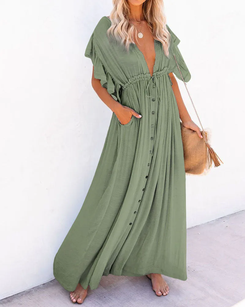 Doll Sleeve V-Neck Tie Cardigan Dress