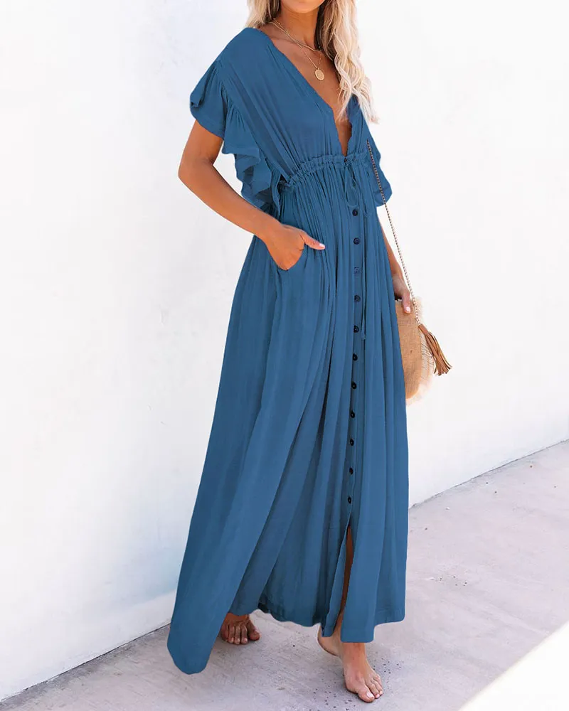 Doll Sleeve V-Neck Tie Cardigan Dress