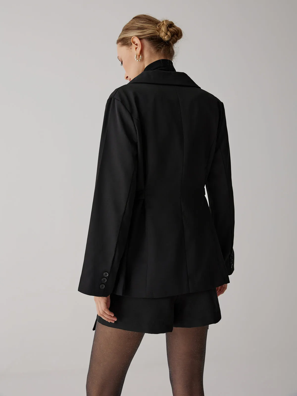 Drawstring Waist Graceful Button Blazer