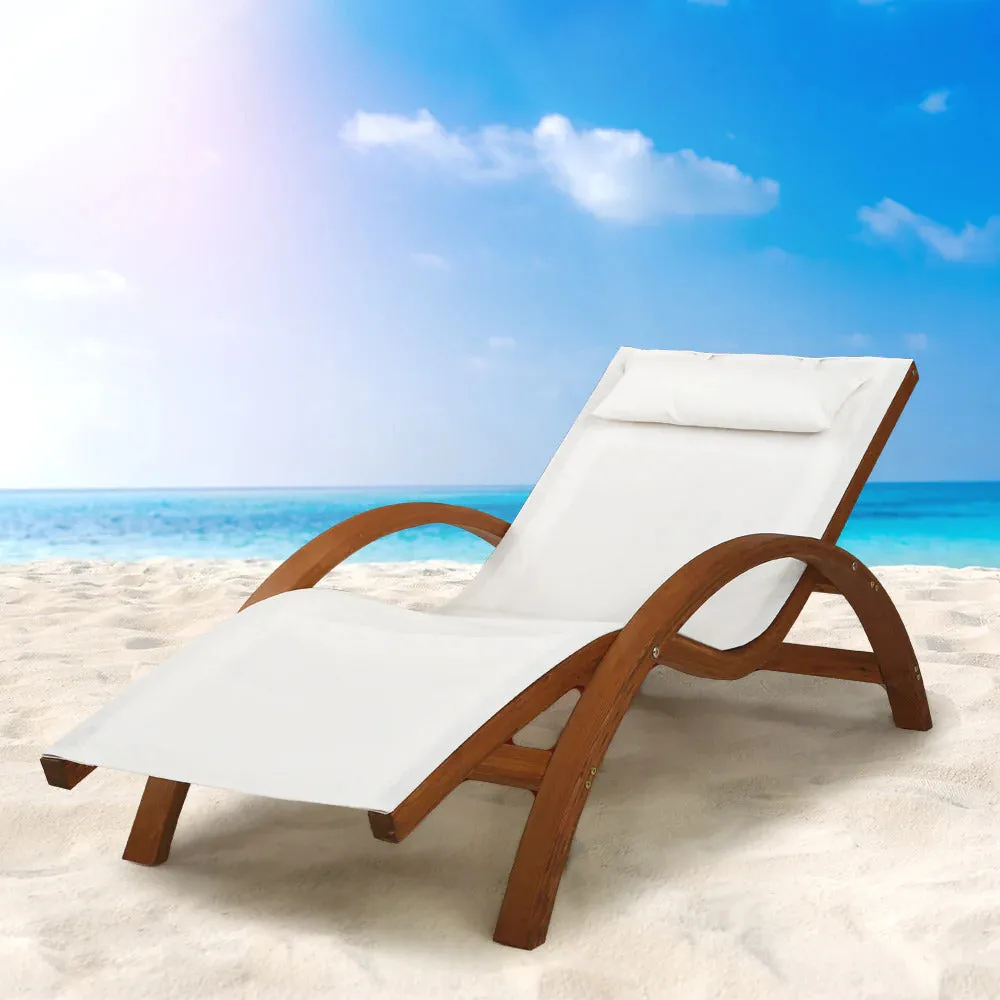 Dreobe Outdoor Wooden Day Bed Chair Sunlounger - White