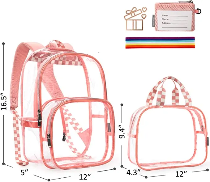 Durable Pink Clear Bookbags Transparent Backpack