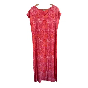 East Est. 100% Silk Sleeveless V-Neck Maxi Tunic Dress Pink Orange Floral Print UK Size 12