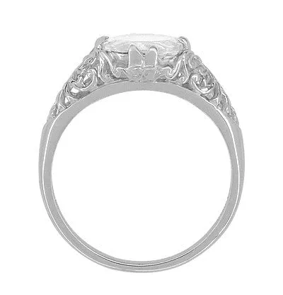 Edwardian Filigree 1.15 Ct. East West Oval White Topaz Promise Ring in Sterling Silver