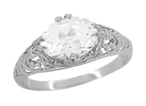 Edwardian Filigree 1.15 Ct. East West Oval White Topaz Promise Ring in Sterling Silver