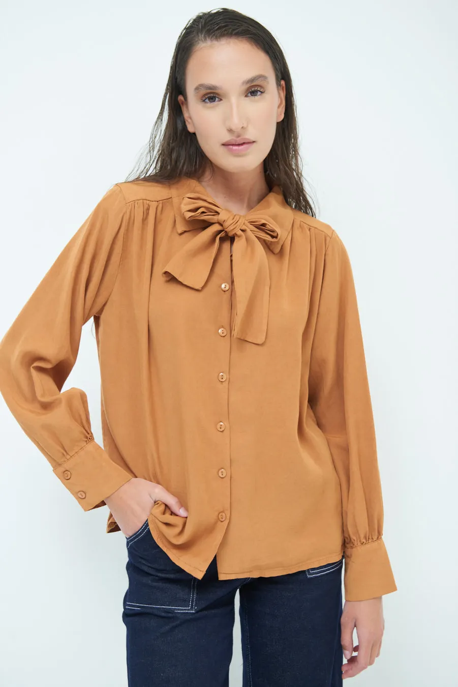 Elegant blouse with bow-tie detail wholesale