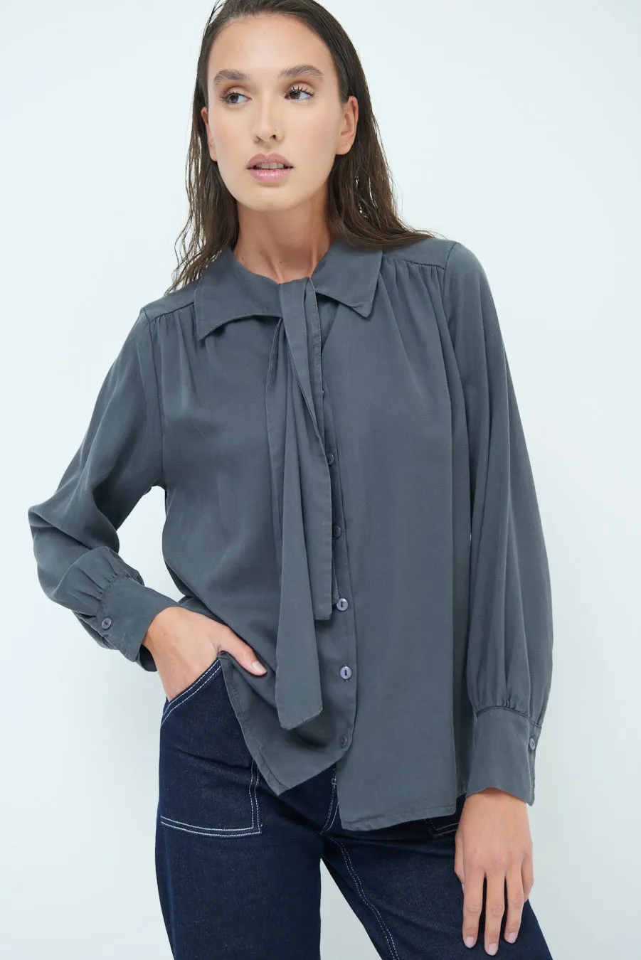 Elegant blouse with bow-tie detail wholesale