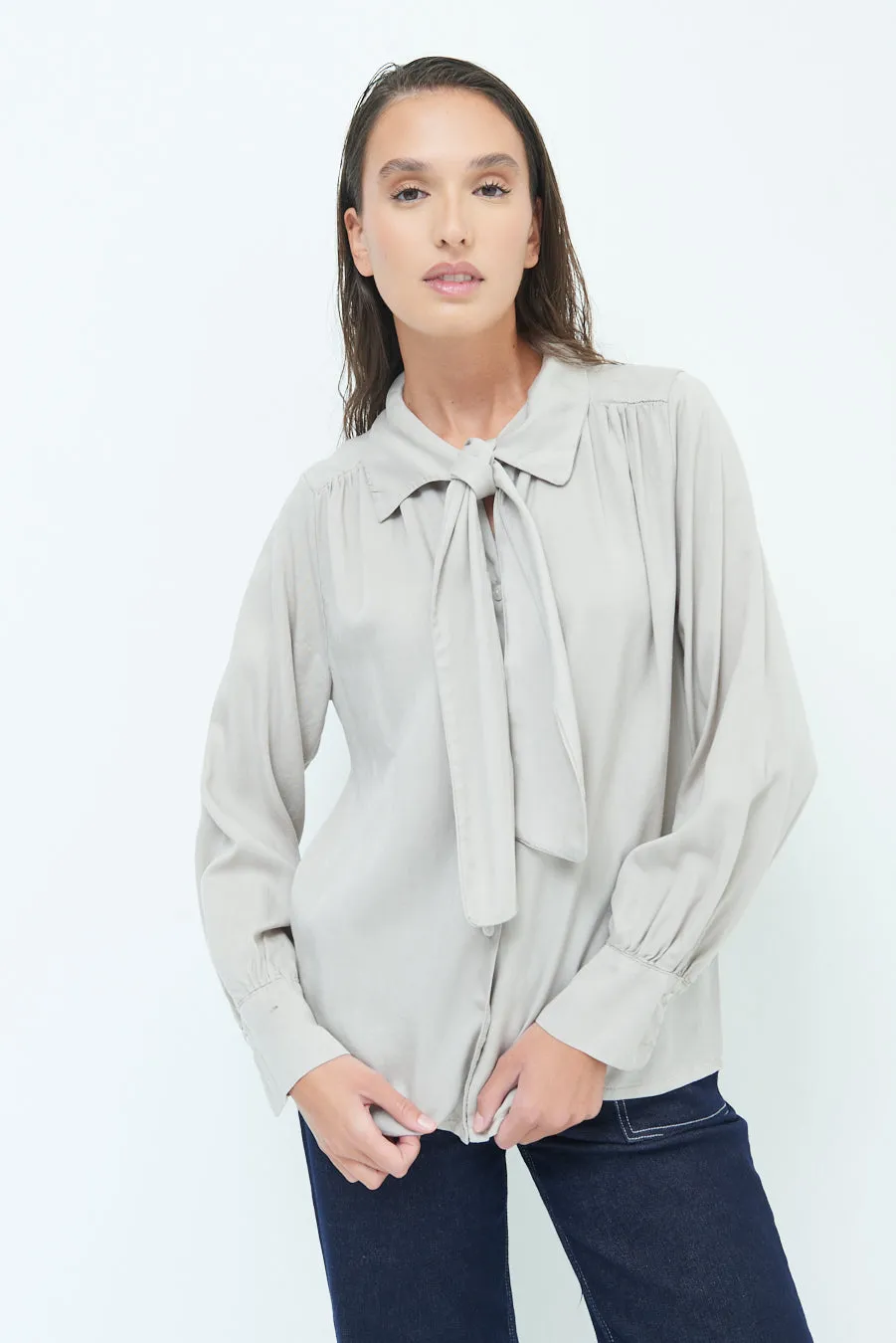 Elegant blouse with bow-tie detail wholesale