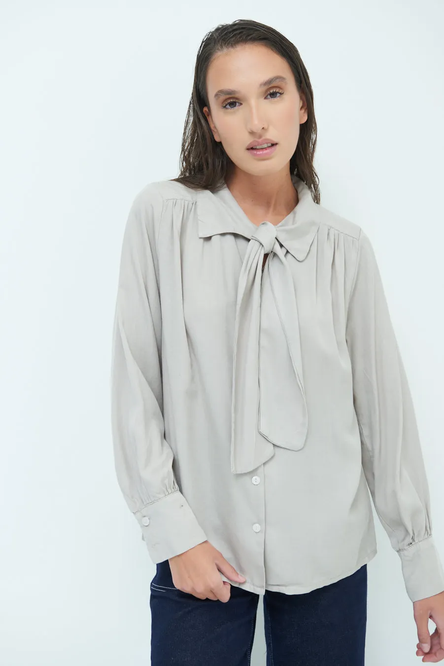 Elegant blouse with bow-tie detail wholesale