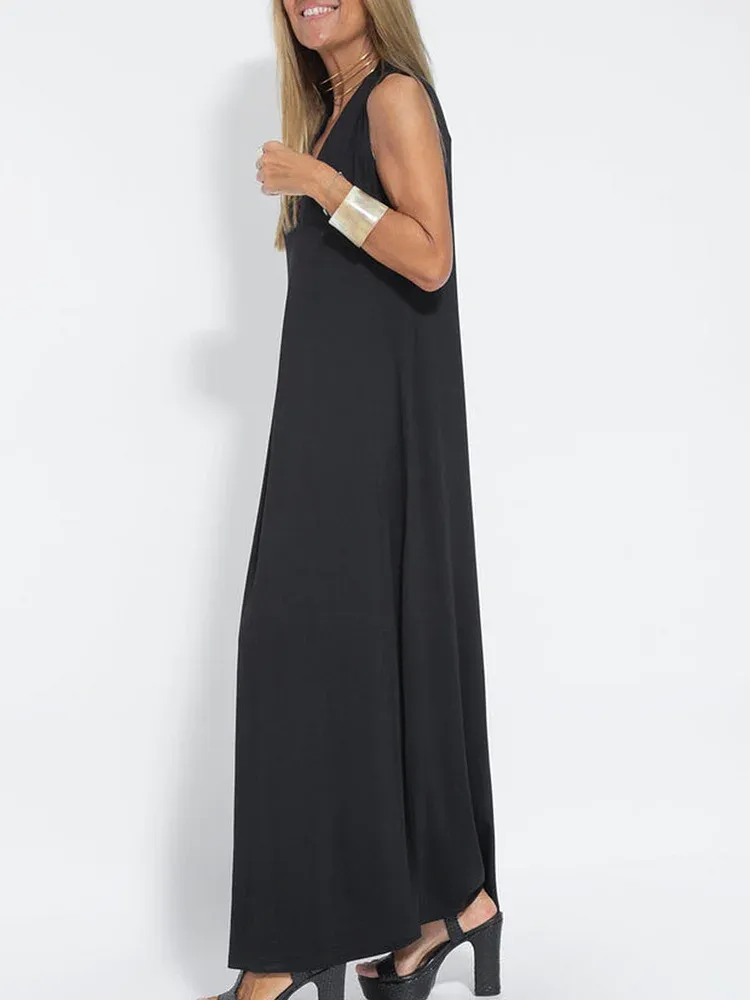 Elegant Solid Color Sleeveless Maxi Dress