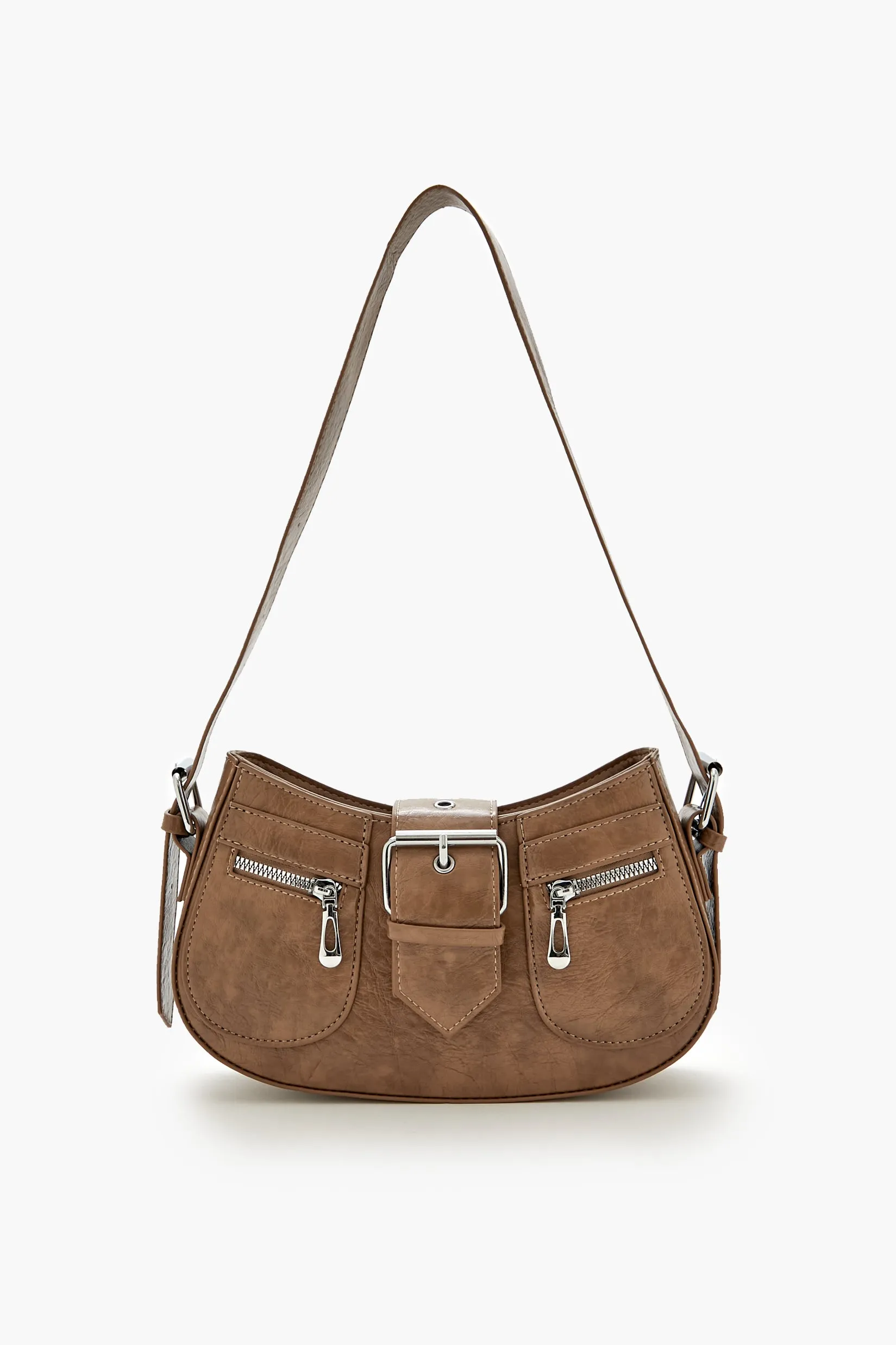 Faux Leather Buckled Shoulder Bag