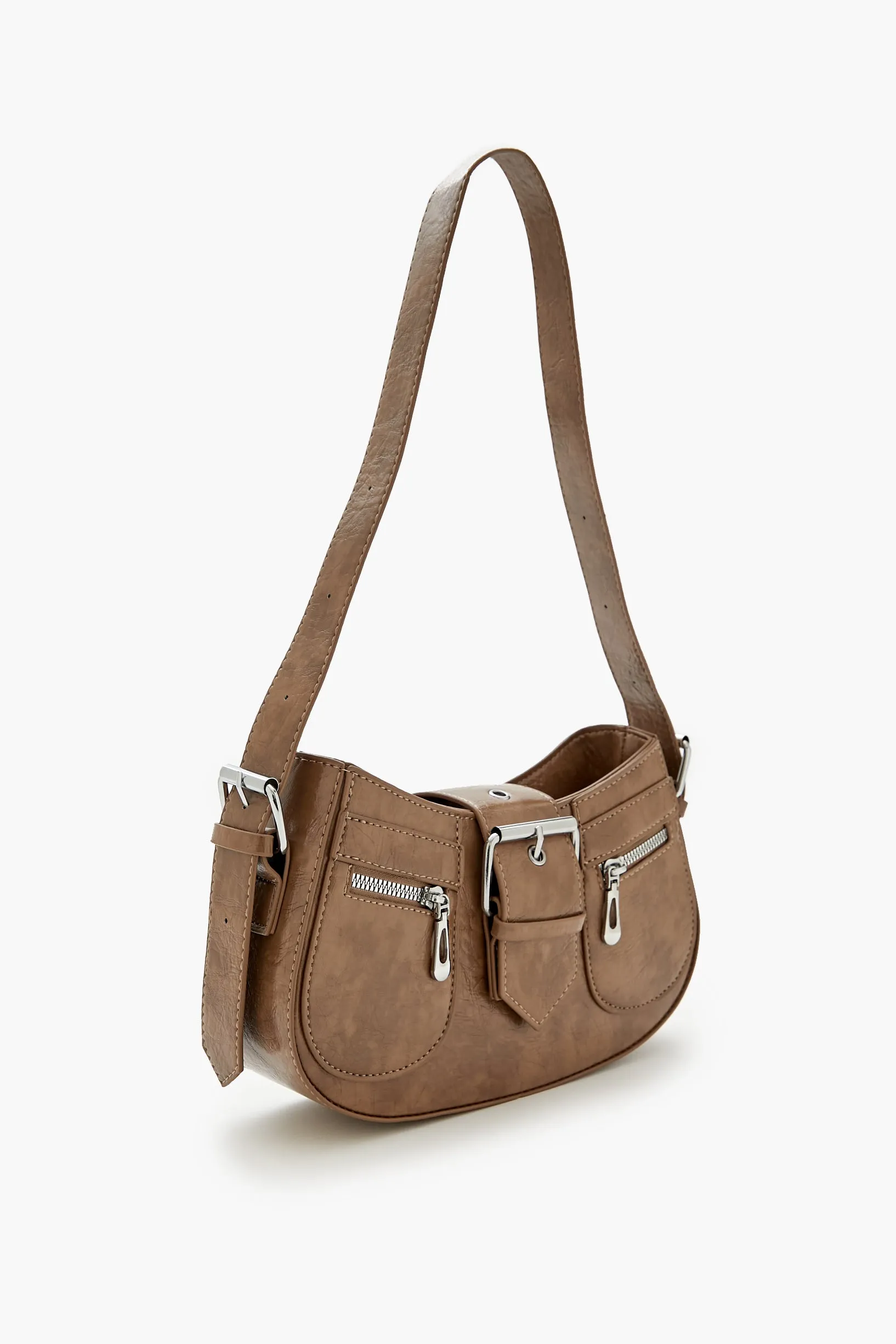 Faux Leather Buckled Shoulder Bag