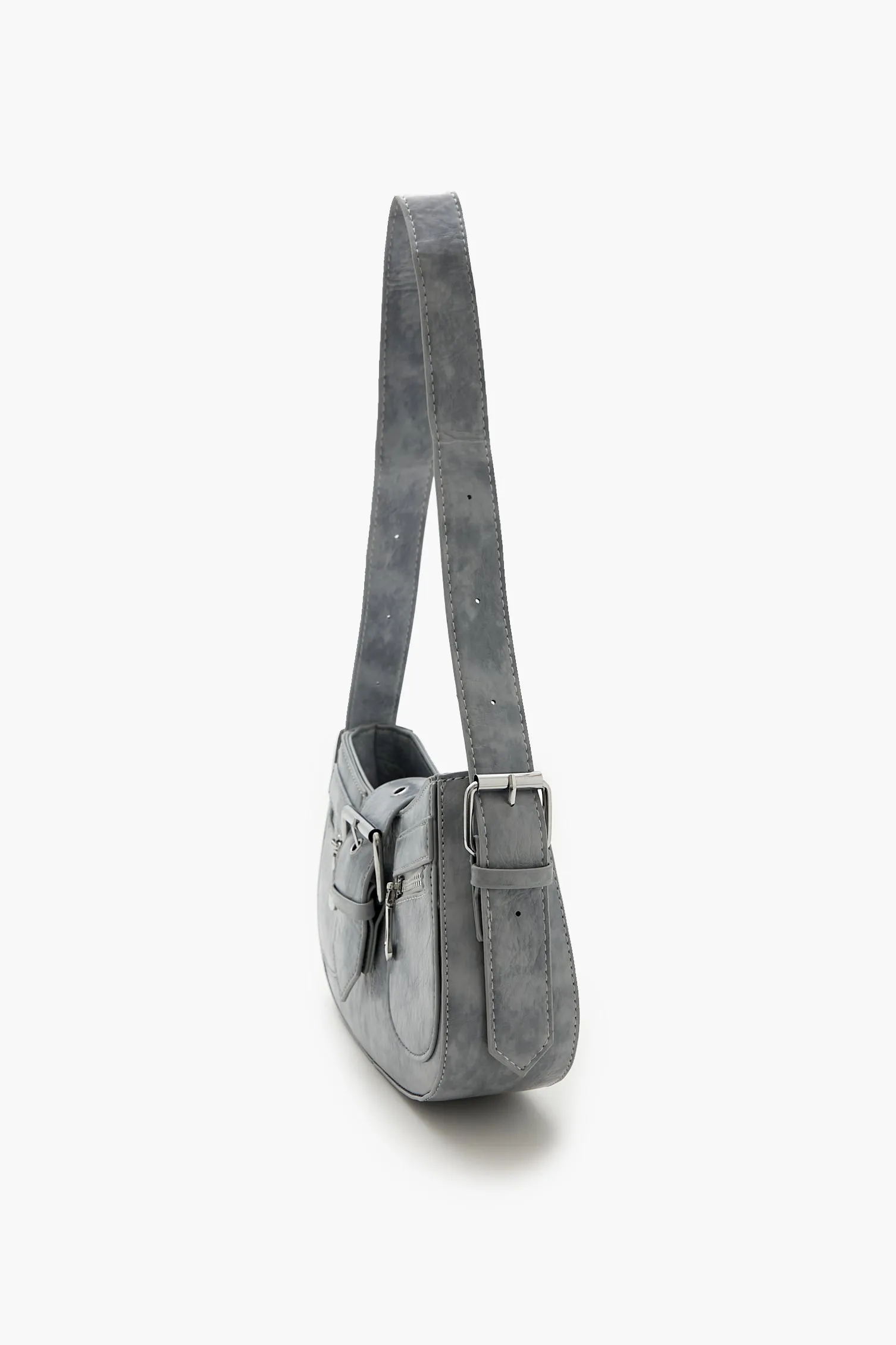 Faux Leather Buckled Shoulder Bag