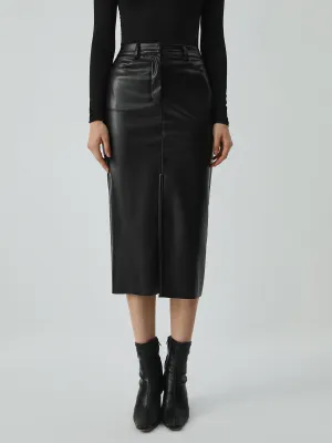 Faux Leather Graceful Pockets Midi Skirt