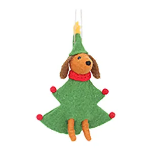 Felt Dog with Tree Christmas Decoration