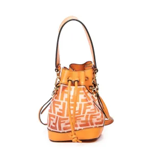 Fendi Mini Mon Tresor Bucket Bag Orange Calfksin Leather/PVC Canvas AWL4595