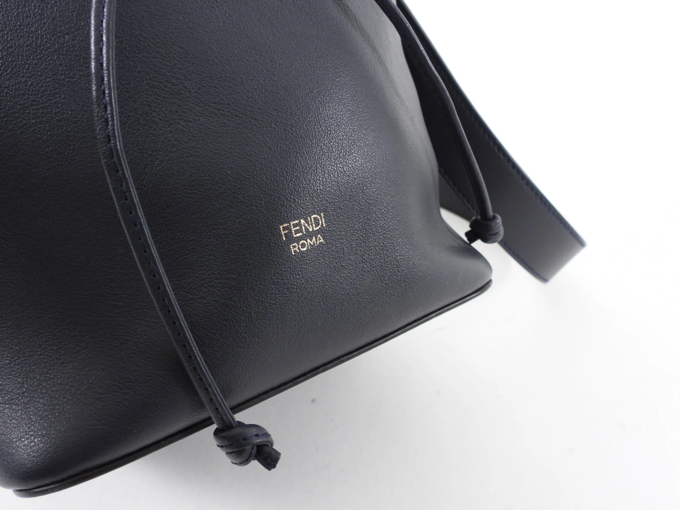 Fendi Navy Leather Mon Tresor Drawstring Bucket Bag