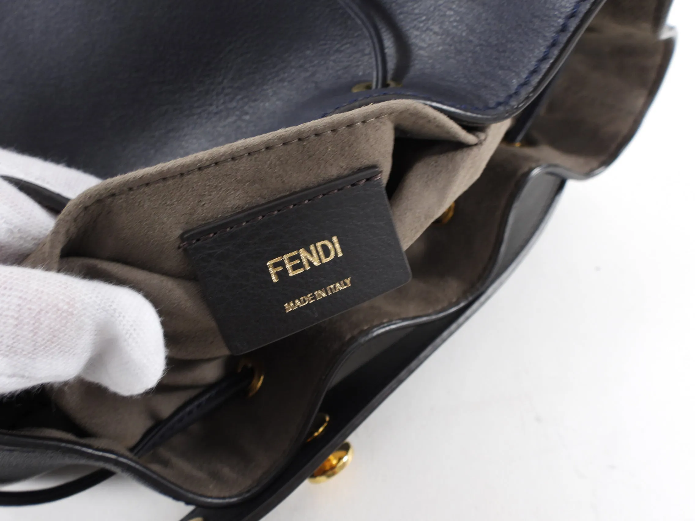 Fendi Navy Leather Mon Tresor Drawstring Bucket Bag