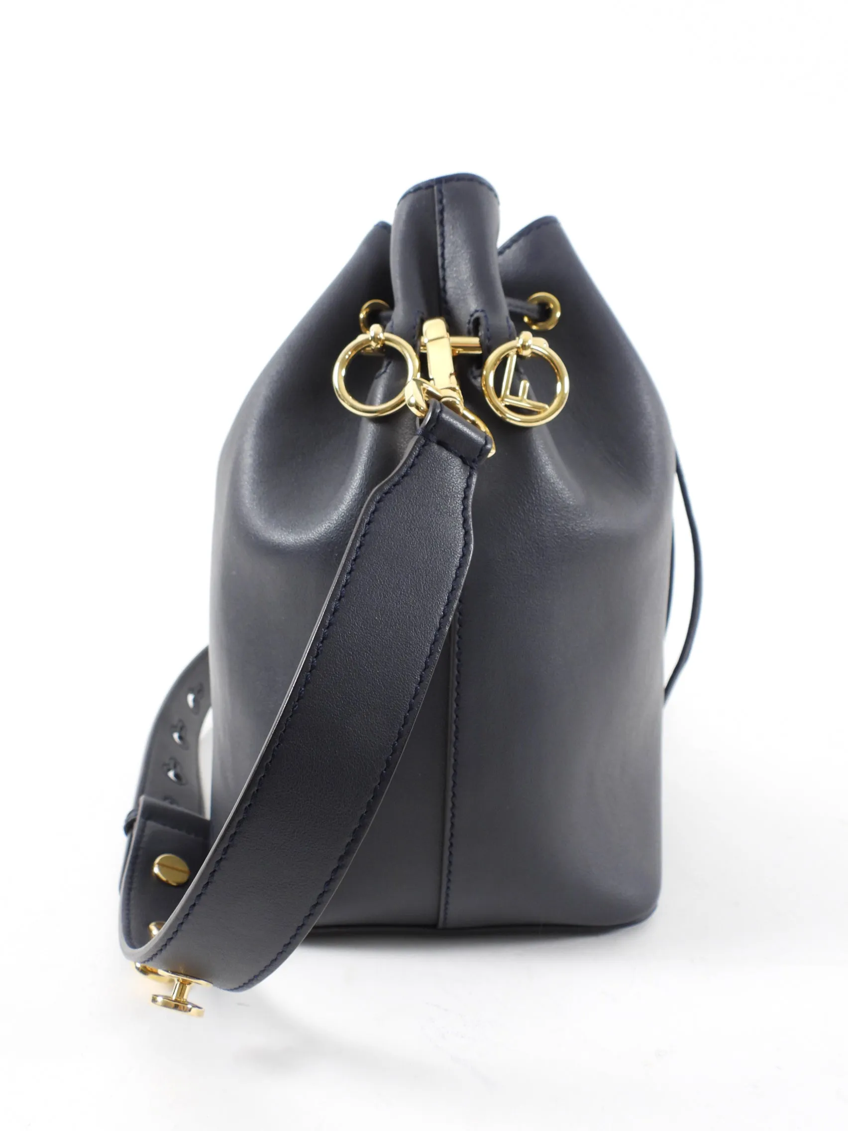 Fendi Navy Leather Mon Tresor Drawstring Bucket Bag