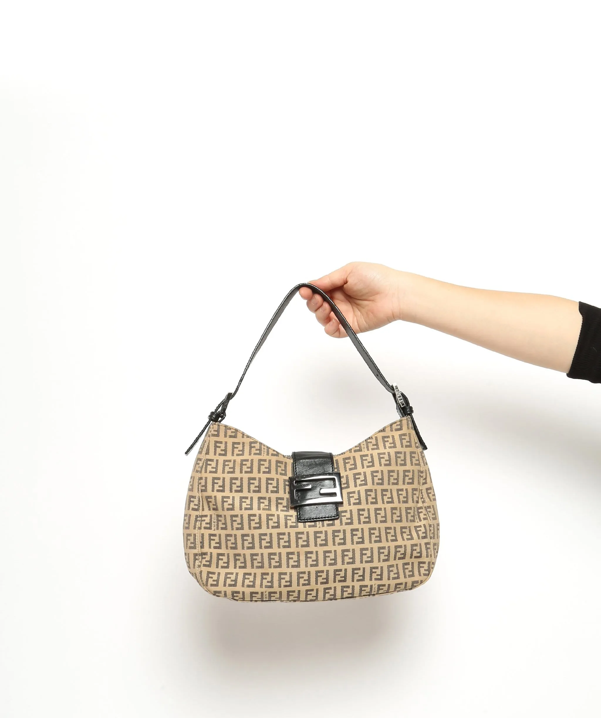 FENDI Zucchino Canvas Mamma Baguette Shoulder Bag Beige