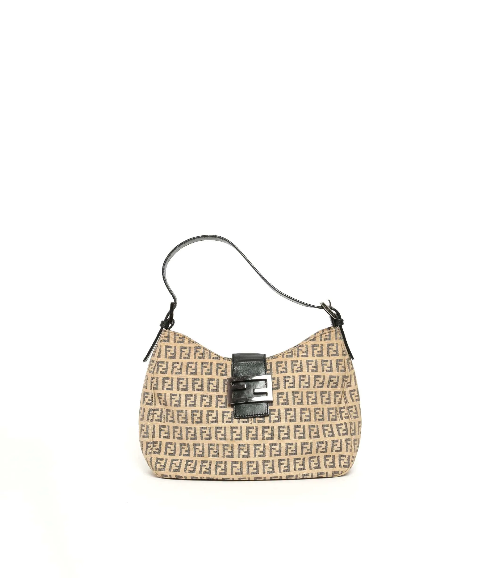 FENDI Zucchino Canvas Mamma Baguette Shoulder Bag Beige