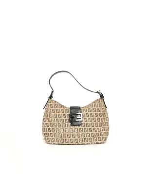 FENDI Zucchino Canvas Mamma Baguette Shoulder Bag Beige