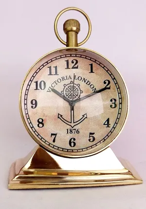 FH FamousHub| Handmade Brass 2 Inch Dial Size Antique Look Table Clock, Raised Up Dial 4 Inch Clock