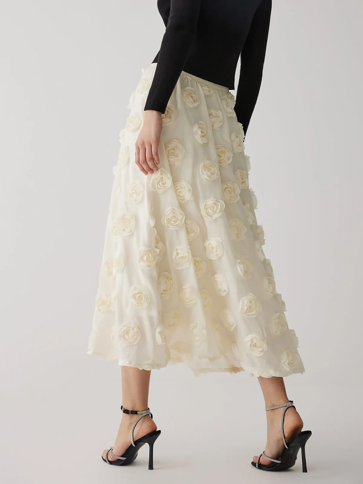 Floral A-Line Graceful Midi Skirt