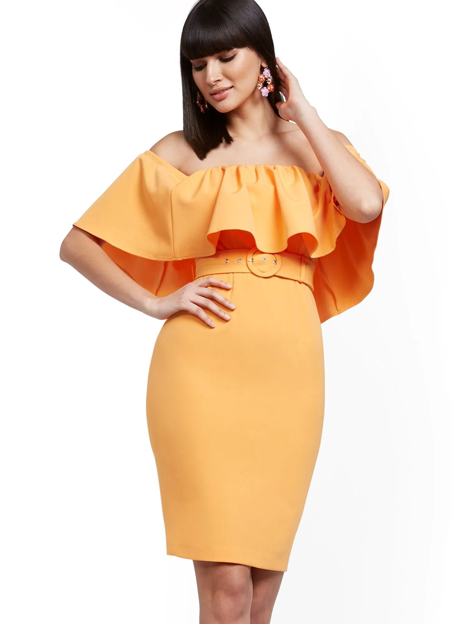 Flounced Off-The-Shoulder Sheath Dress