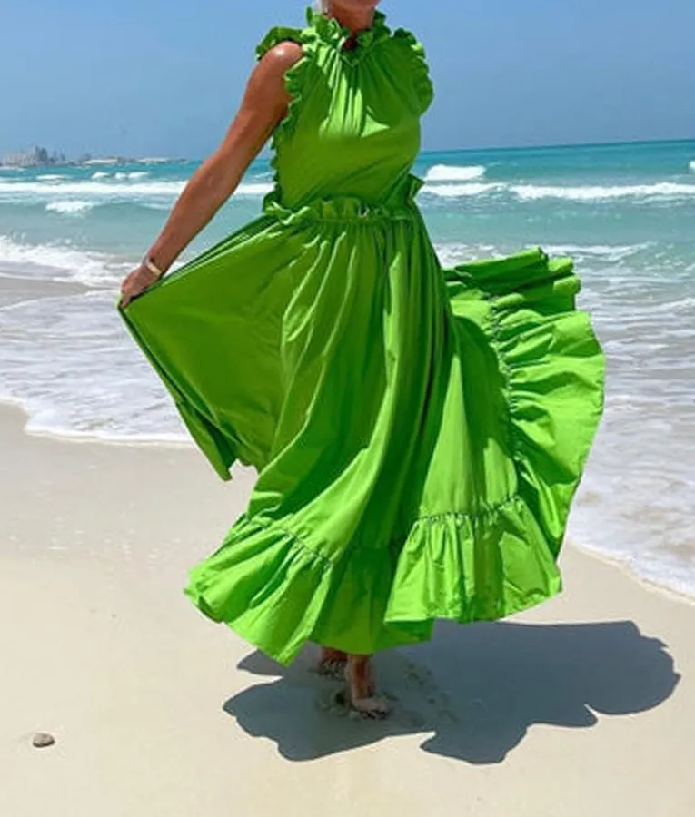 Flouncing & Backless Maxi Dress In Pistachio