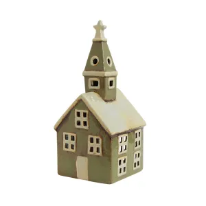 French Country Tealight Church Olive Green