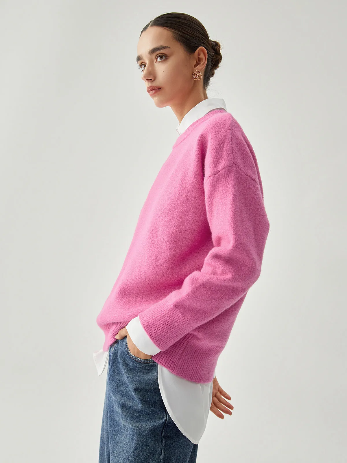 Fuchsia Crew Graceful Neck Knit Sweater