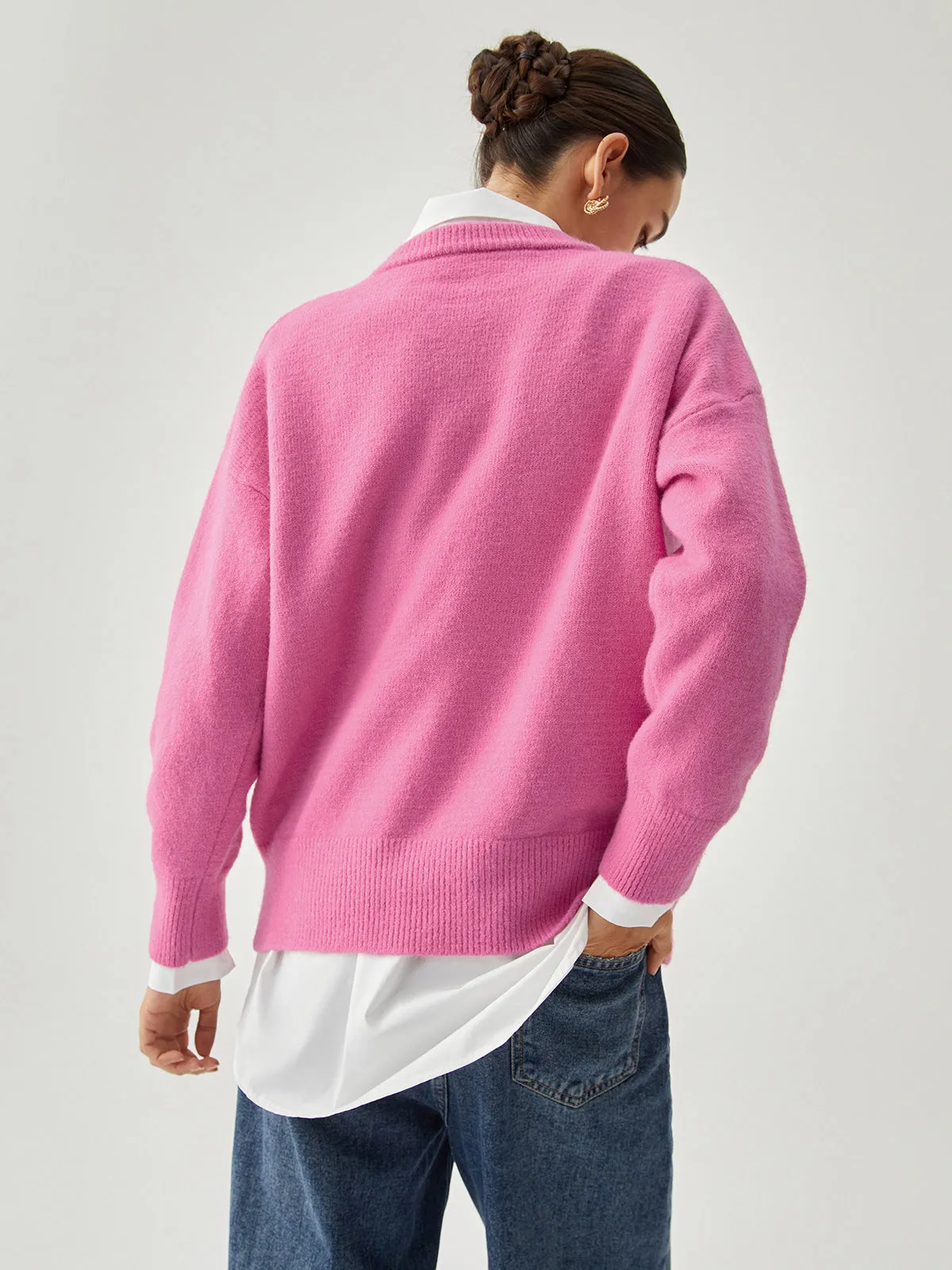 Fuchsia Crew Graceful Neck Knit Sweater