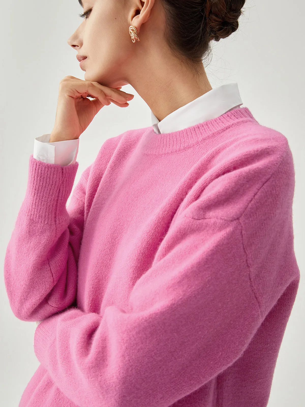 Fuchsia Crew Graceful Neck Knit Sweater