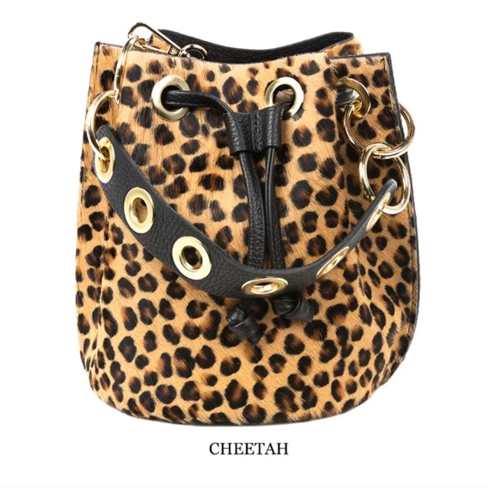 Gabriella Leopard Pony Hair Bucket Bag