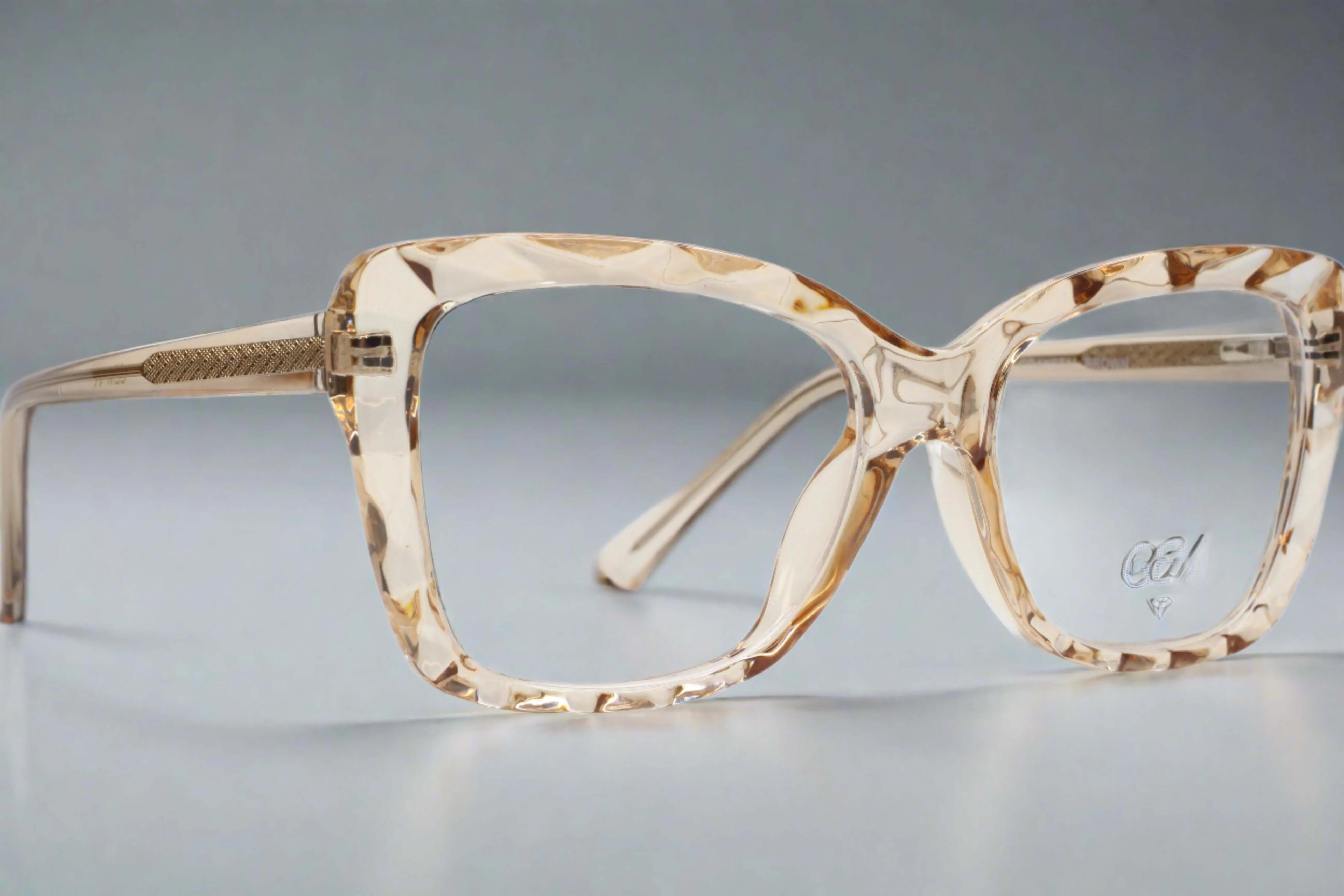 Gem Crystal Brown Gold Acetate Designer Eyeglasses