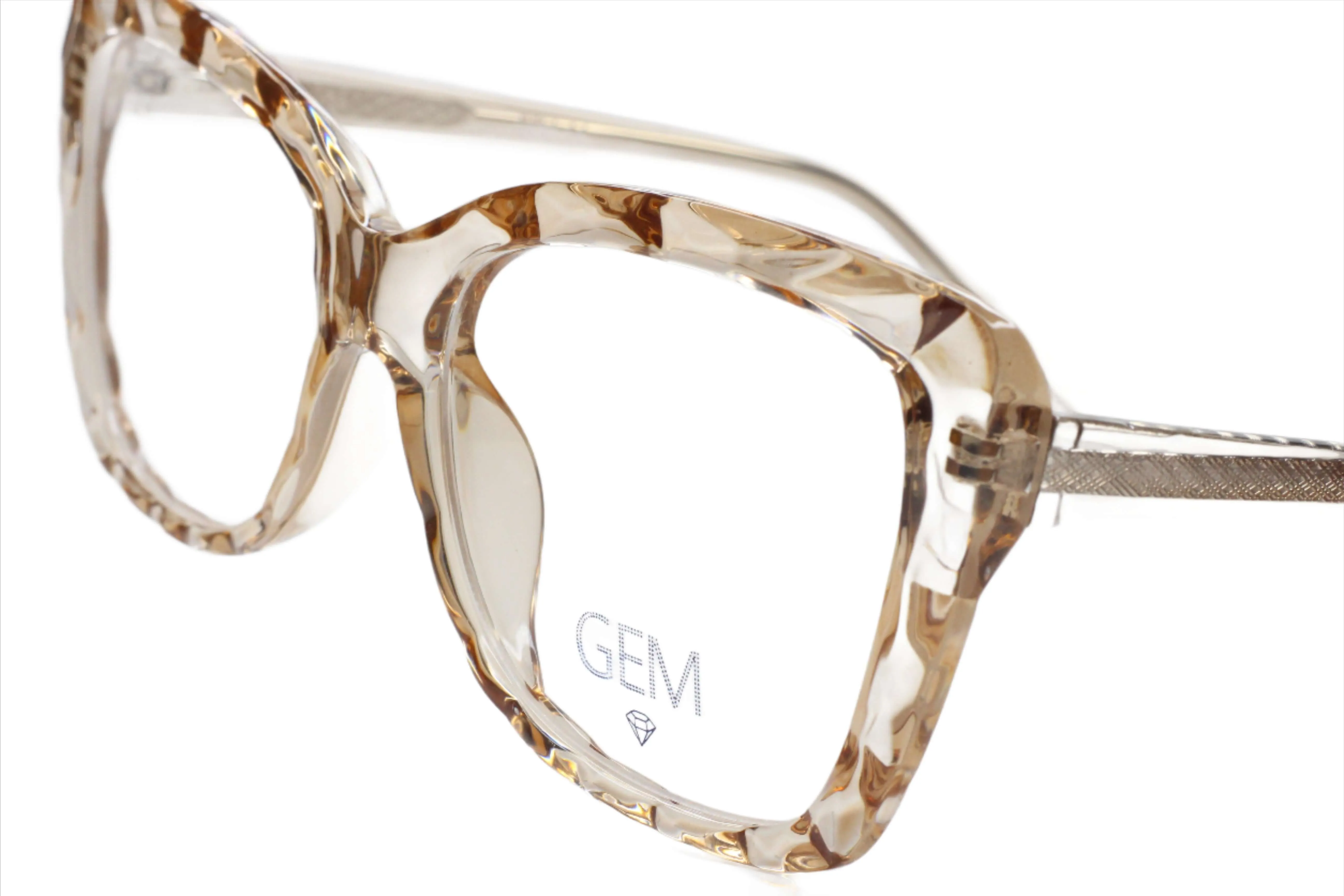 Gem Crystal Brown Gold Acetate Designer Eyeglasses