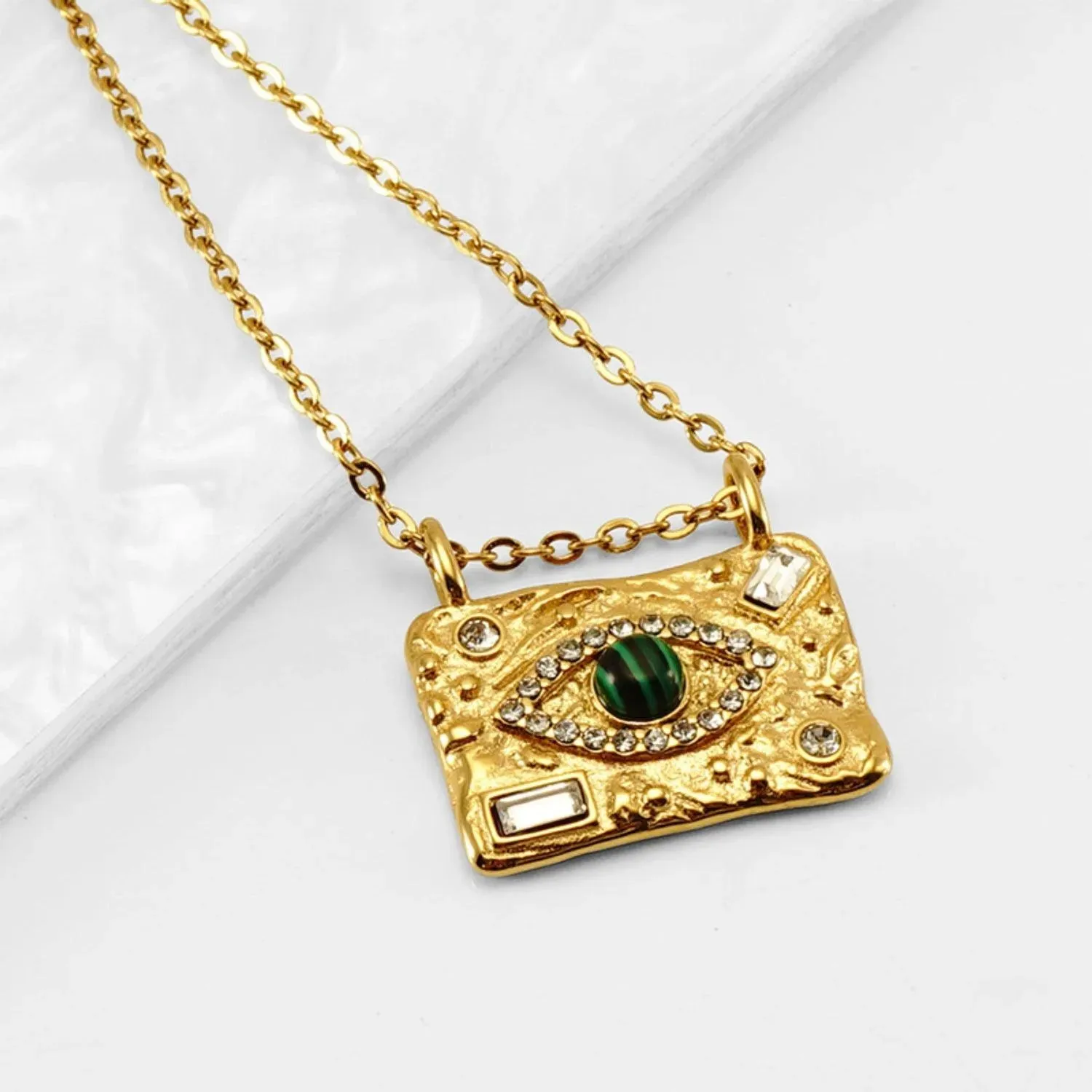 Gold Evil Eye Necklace with Sparkling Cubic Zirconia - Trendy Pendant for Women