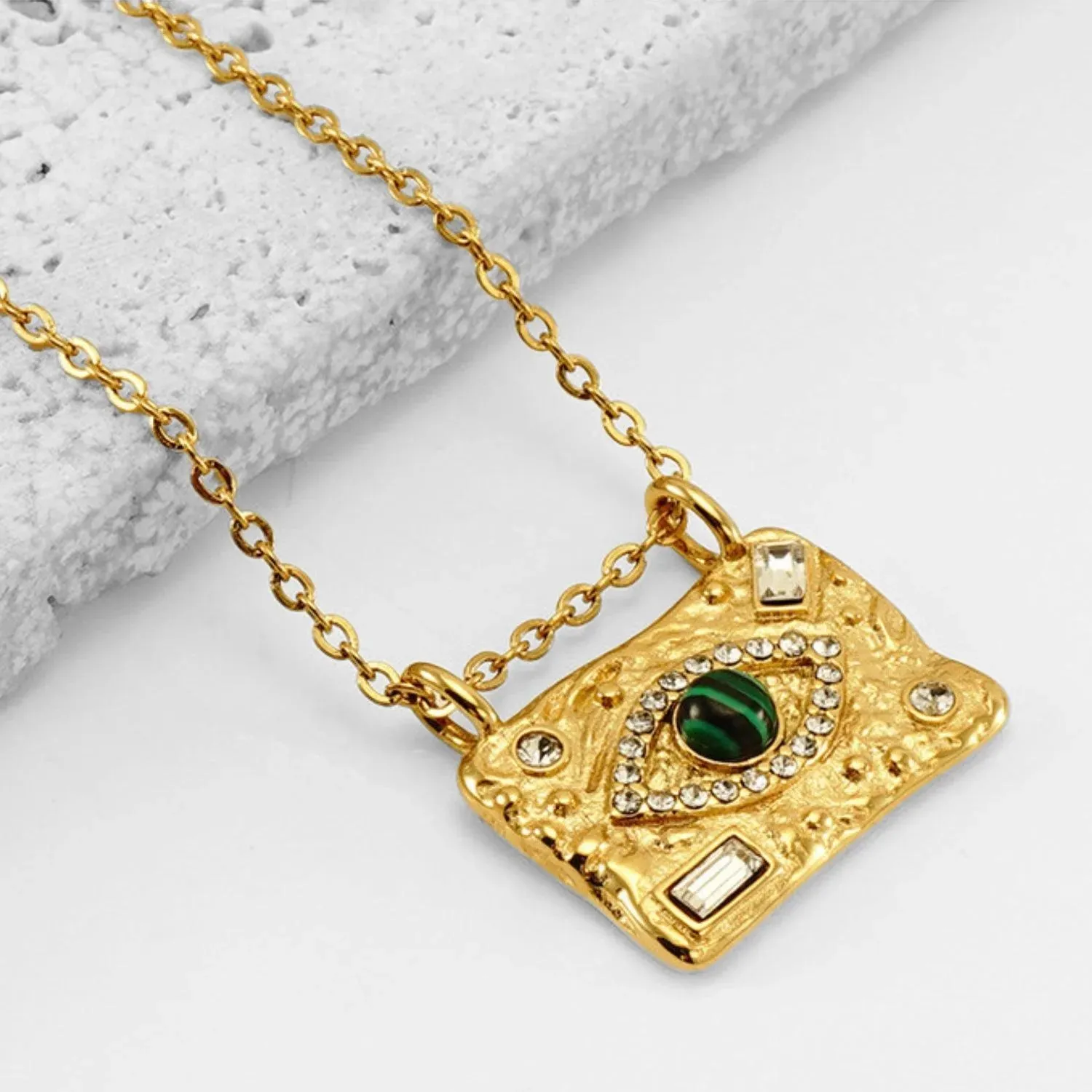 Gold Evil Eye Necklace with Sparkling Cubic Zirconia - Trendy Pendant for Women