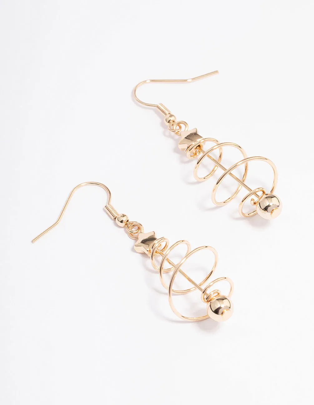 Gold Wire Spiral Tree Drop Earrings