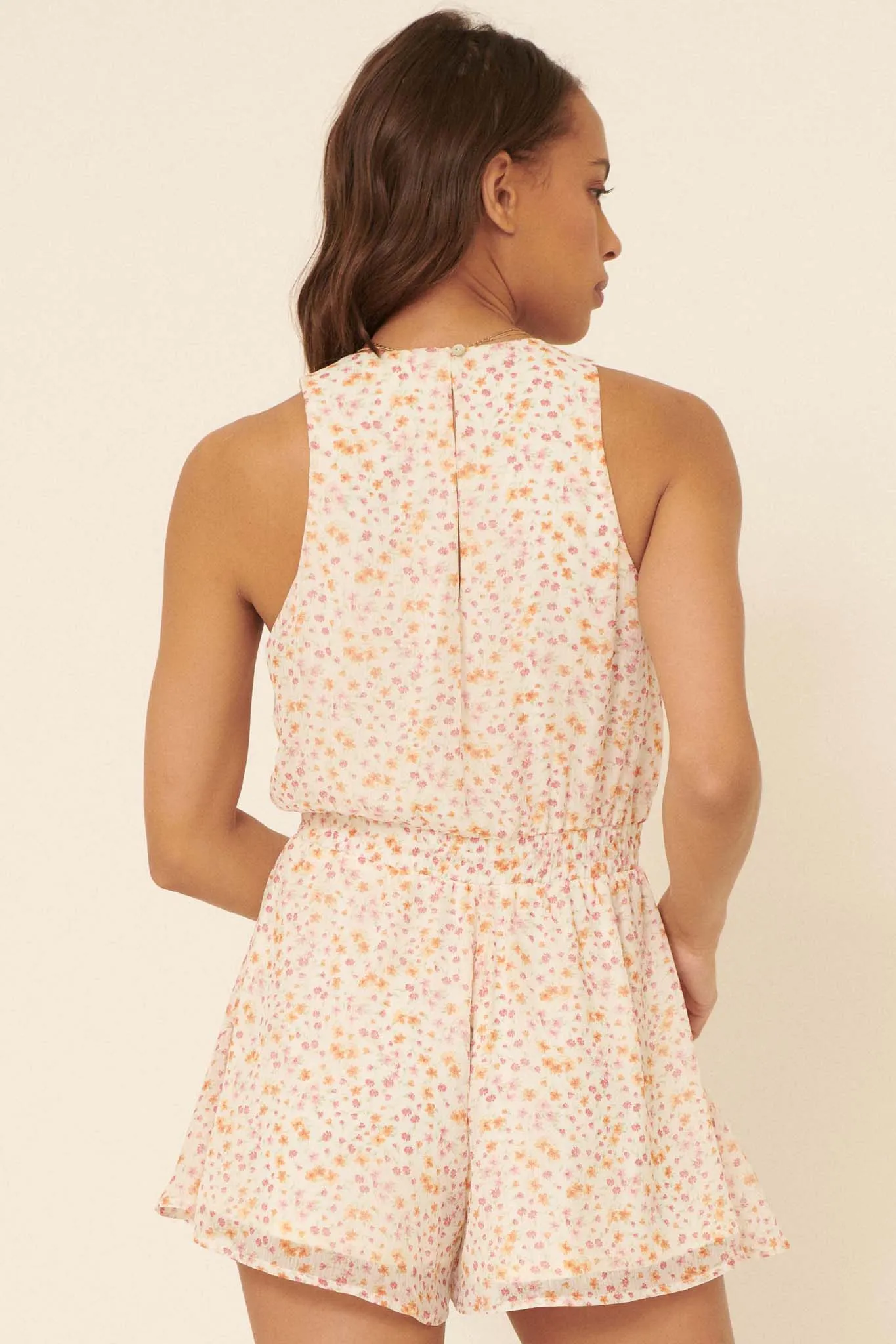 Graceful Blooms Floral Wide-Leg Surplice Romper