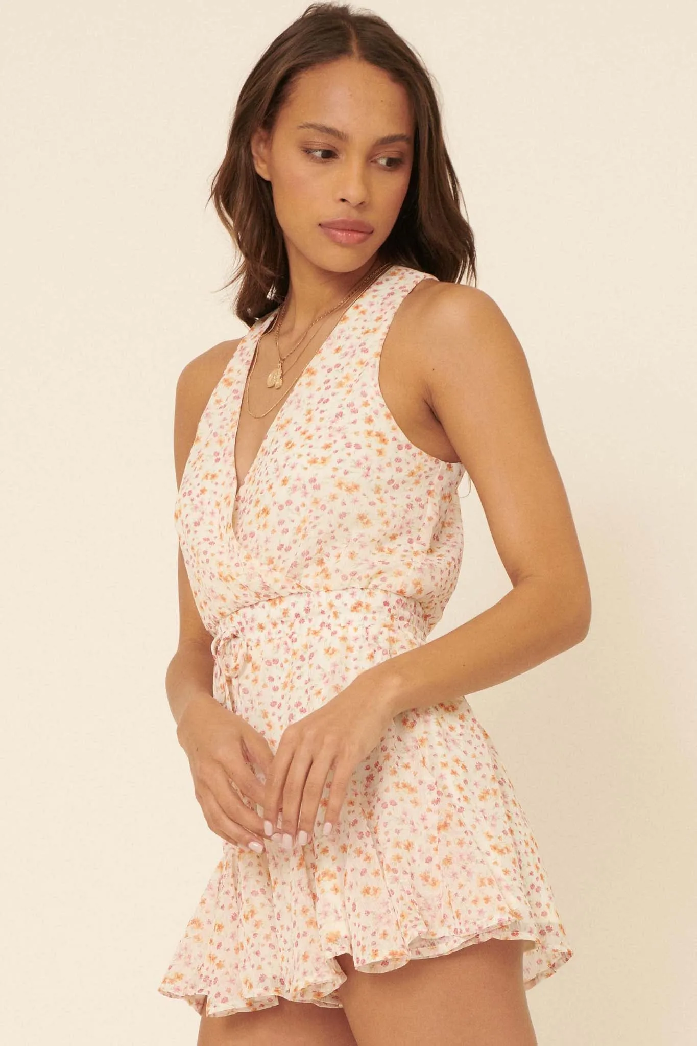 Graceful Blooms Floral Wide-Leg Surplice Romper