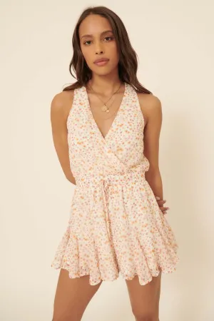 Graceful Blooms Floral Wide-Leg Surplice Romper