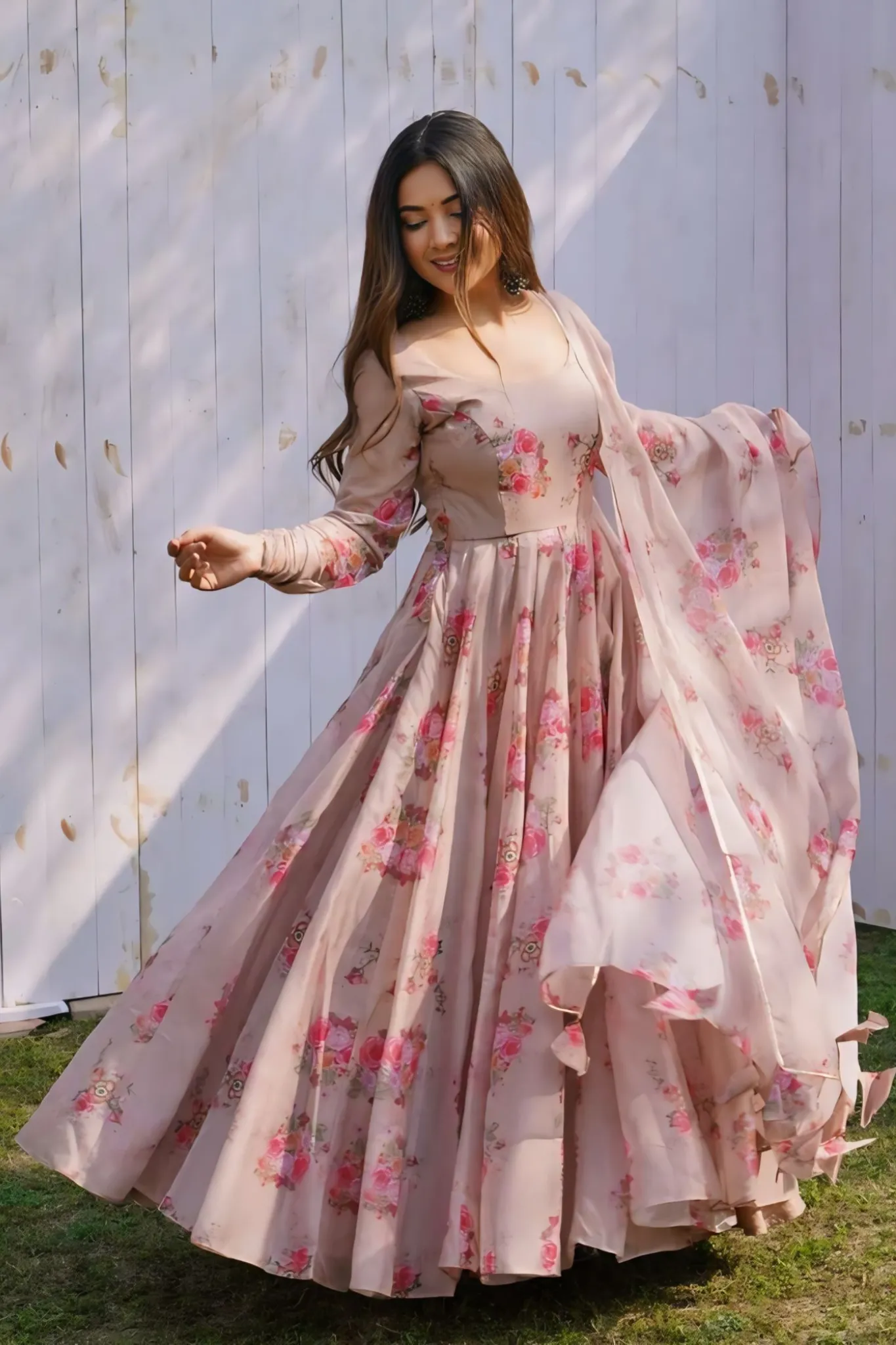 GRACEFUL ELEGANCE IN A FLORAL FLOWING GOWN WITH DUPATTA