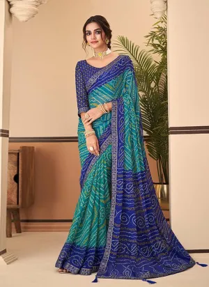 Graceful Sky Blue Bandhani Chiffon Saree