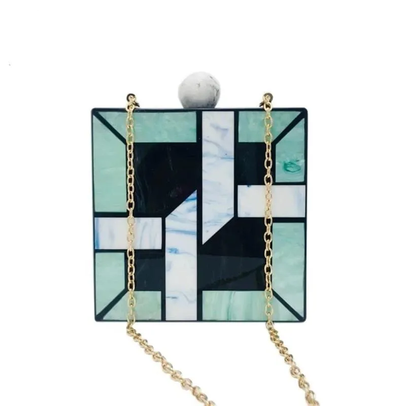 Green Patchwork Ball Clasp Clutch