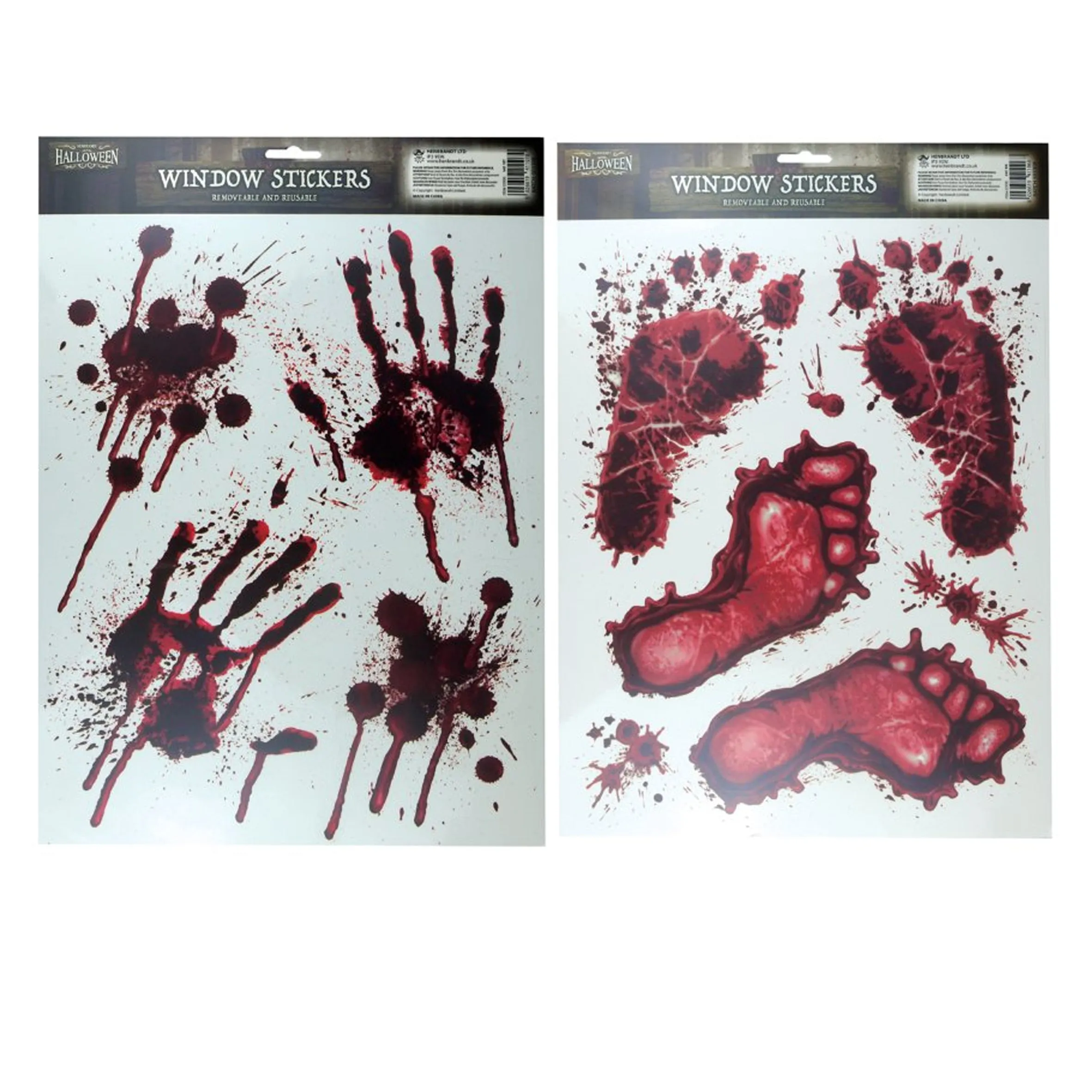 Halloween decoration set of 3 Bloody Hand print,  foot print window stickers & torture tools decoration