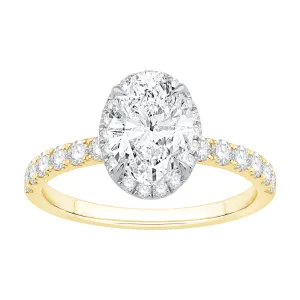 Hidden Halo Oval Solitaire Ring with 2.00ct of Laboratory Grown Diamonds in 18ct Yellow and White Gold