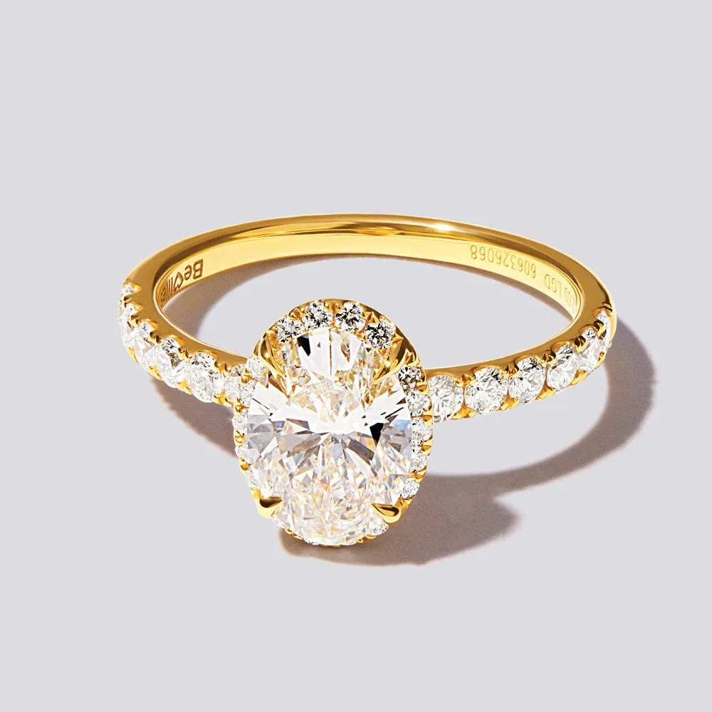 Hidden Halo Oval Solitaire Ring with 2.00ct of Laboratory Grown Diamonds in 18ct Yellow and White Gold