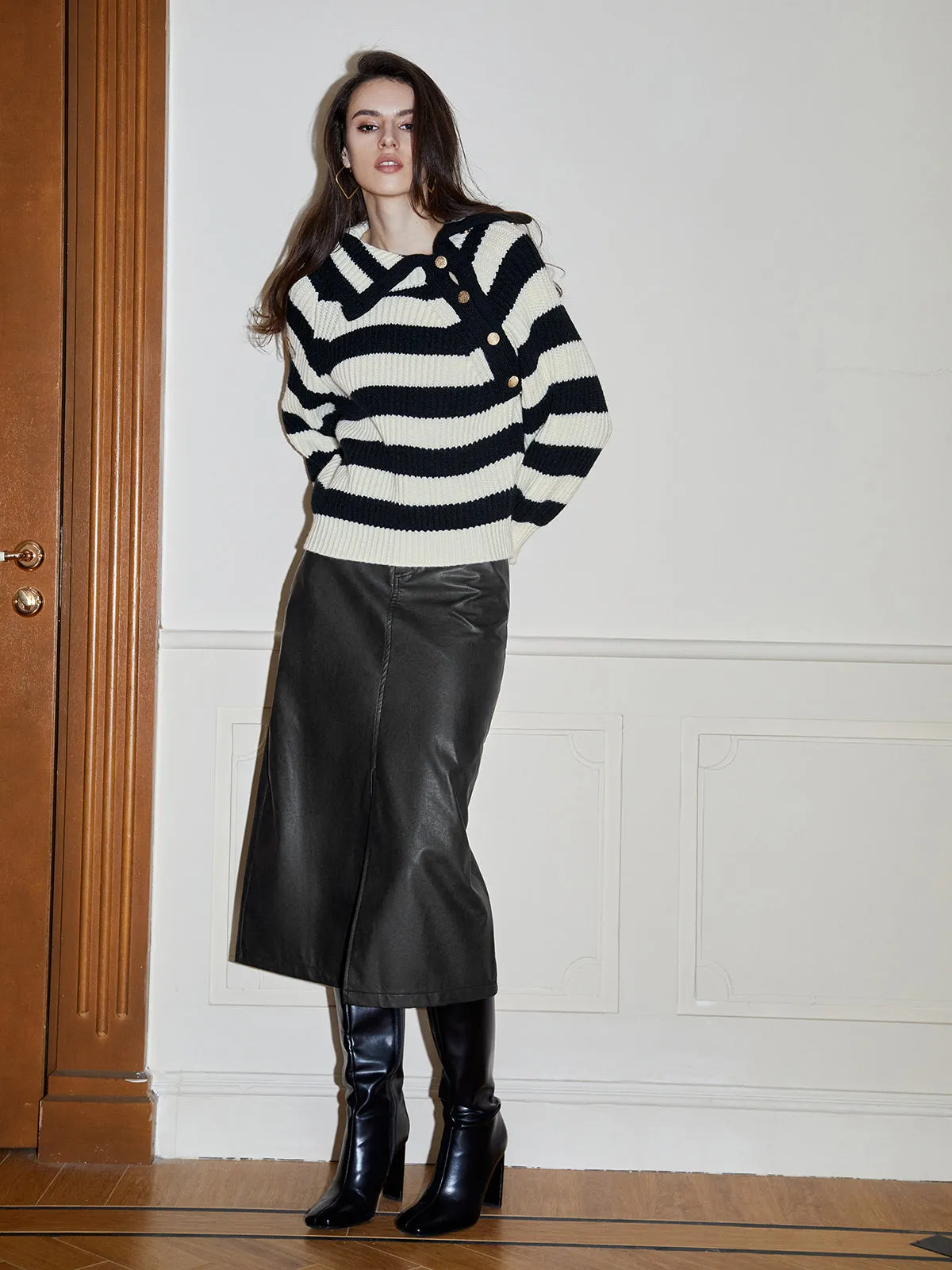 Horizontal Stripes Graceful Texture Sweater