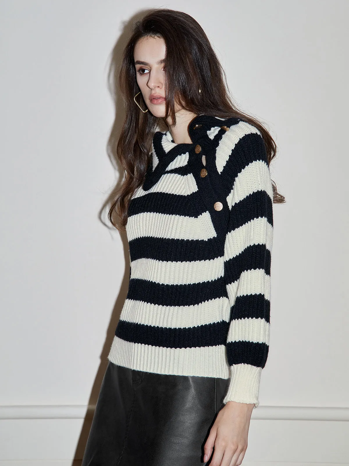 Horizontal Stripes Graceful Texture Sweater